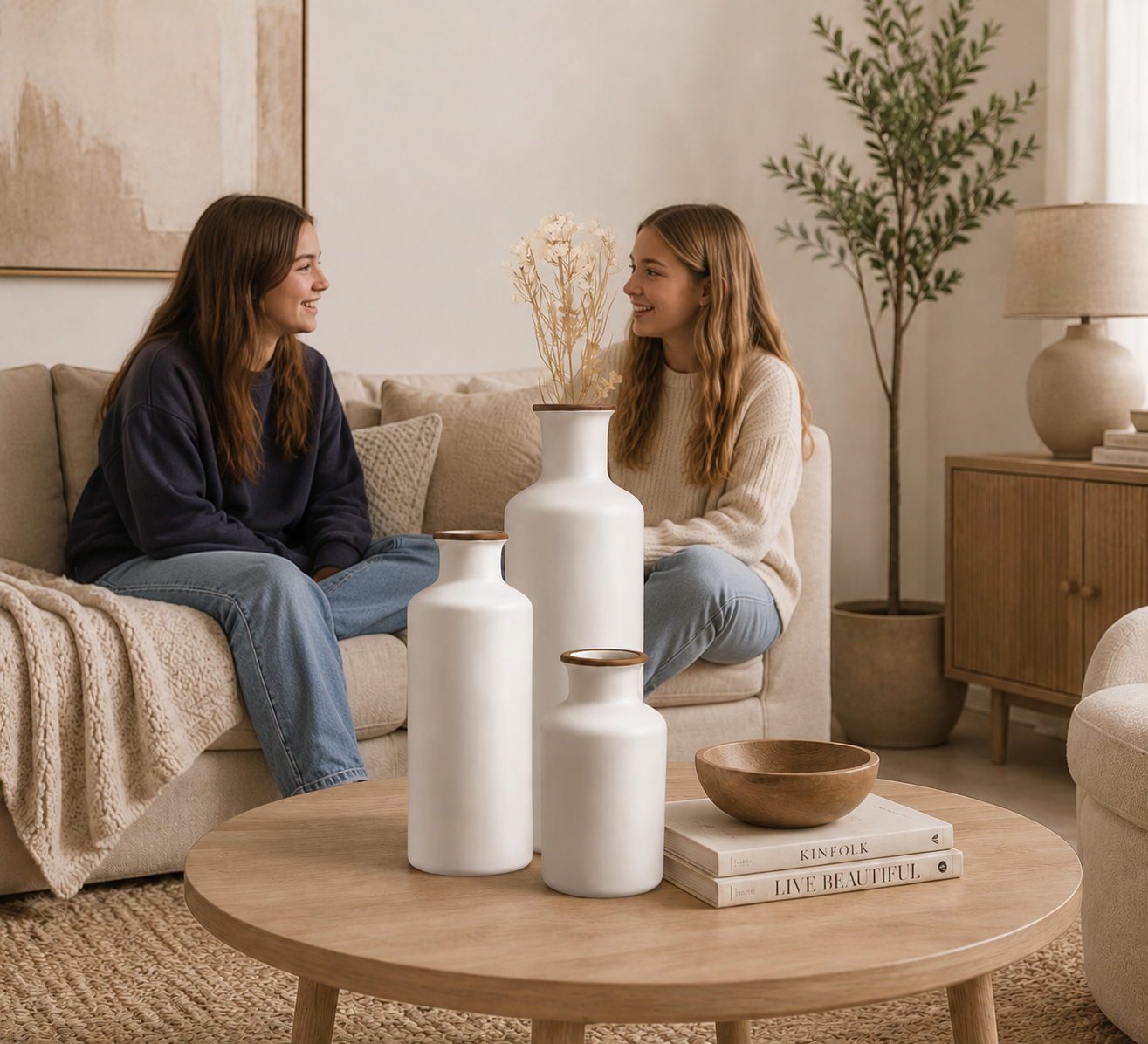 White Ceramic Flower Vase for Home Decor - Set of 3