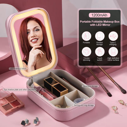 Portable LED Makeup Mirror Box with 3-Color Light