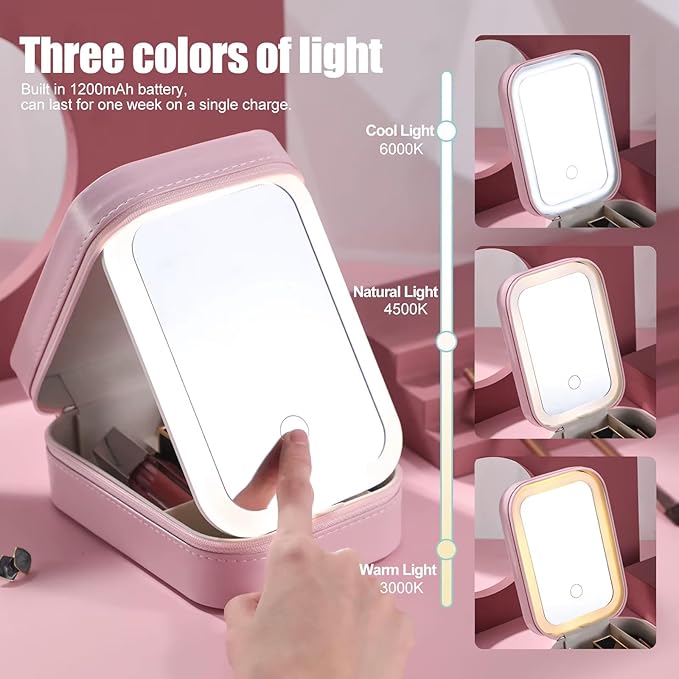 Portable LED Makeup Mirror Box with 3-Color Light
