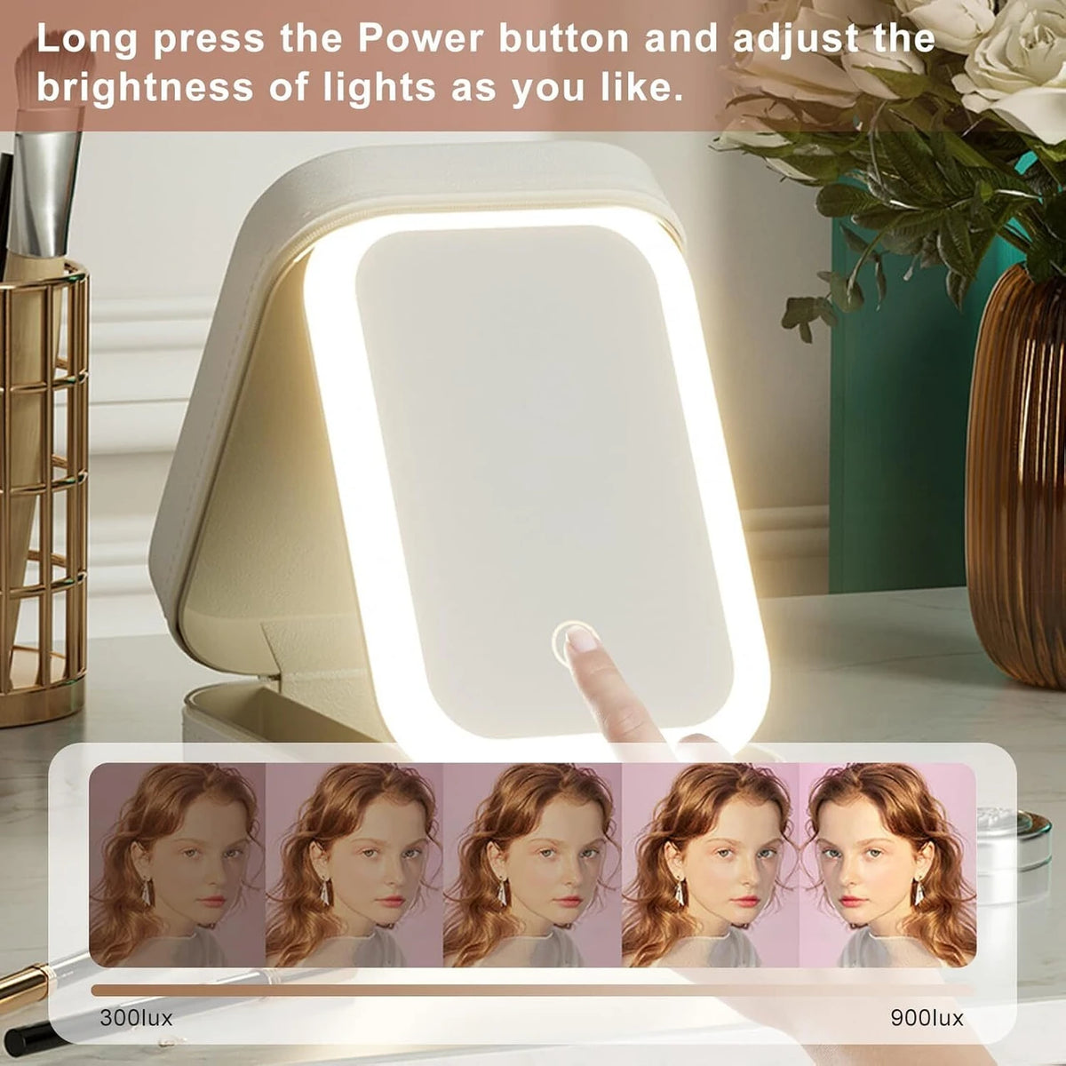 Portable LED Makeup Mirror Box with 3-Color Light