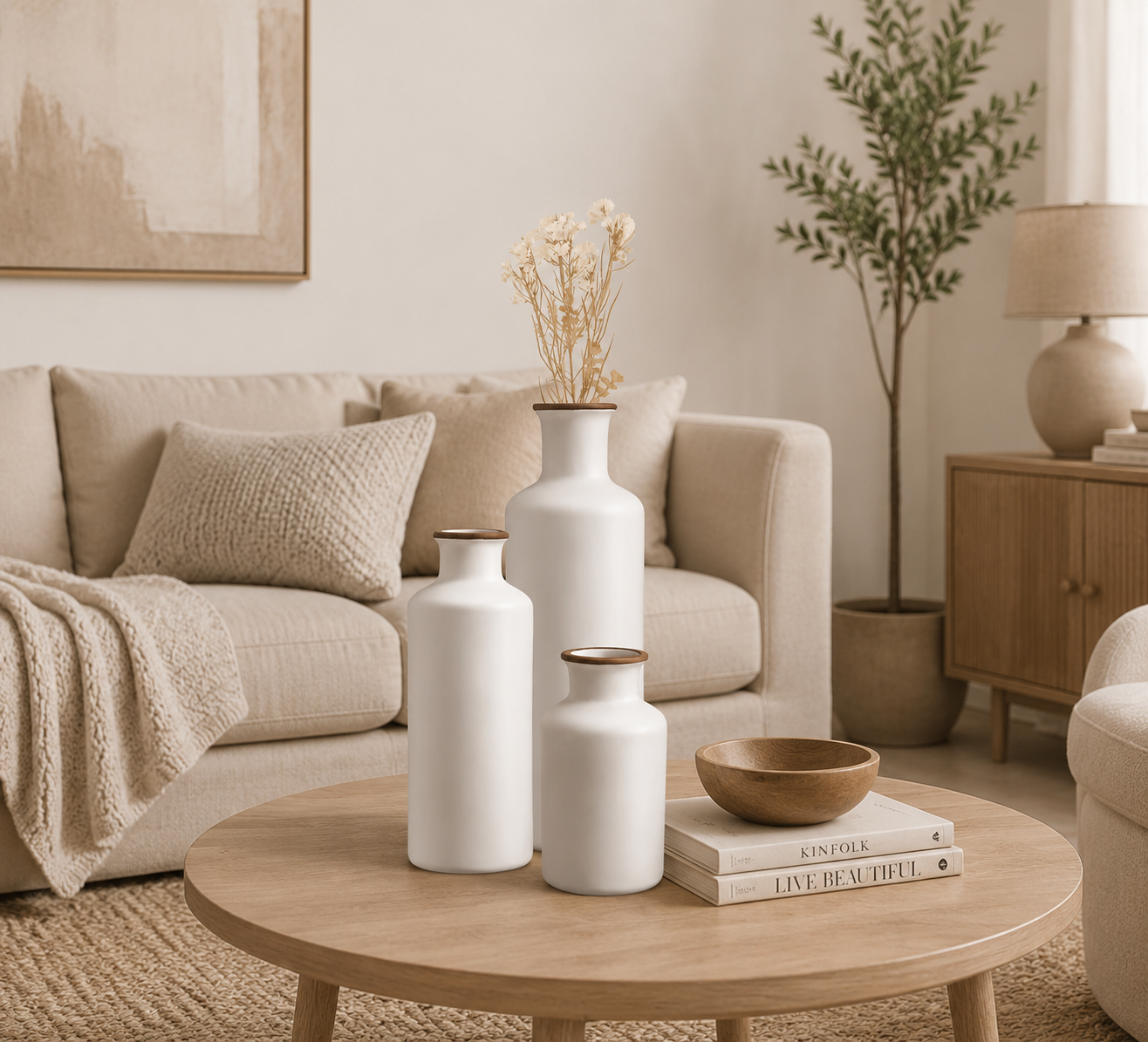 White Ceramic Flower Vase for Home Decor - Set of 3