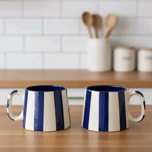 Striped Navy Mugs - Set of 2