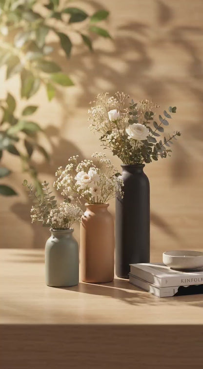 Lustrous Ceramic Vase Set of 3 - Perfect for Home Decor