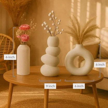 Luxury White Ceramic Flower Vase - set of 3
