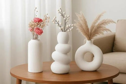Luxury White Ceramic Flower Vase - set of 3