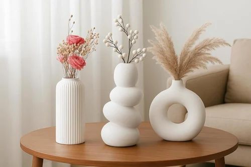 Luxury White Ceramic Flower Vase - set of 3