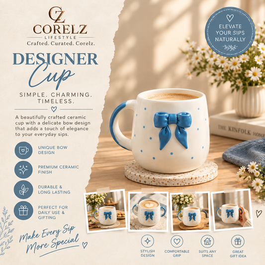 Blue Bow mugs - set of 2