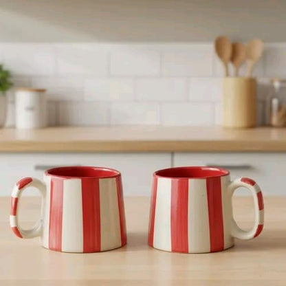 Red Striped Mugs - set of 2