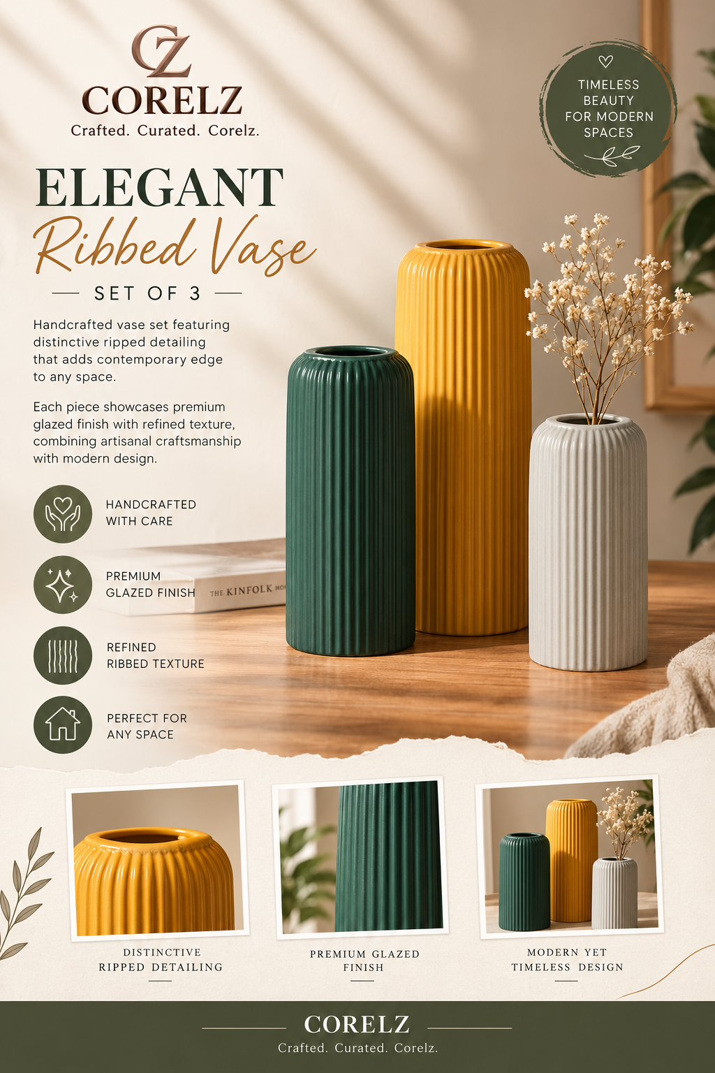 Multicolour Ribbed vase set